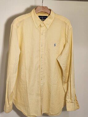 Vintage POLO RALPH LAUREN Yellow SEARSUCKER DRESS Shirt Classic FitMen's Size XL